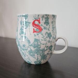 Anthropologie Floral Mug with Red Initial